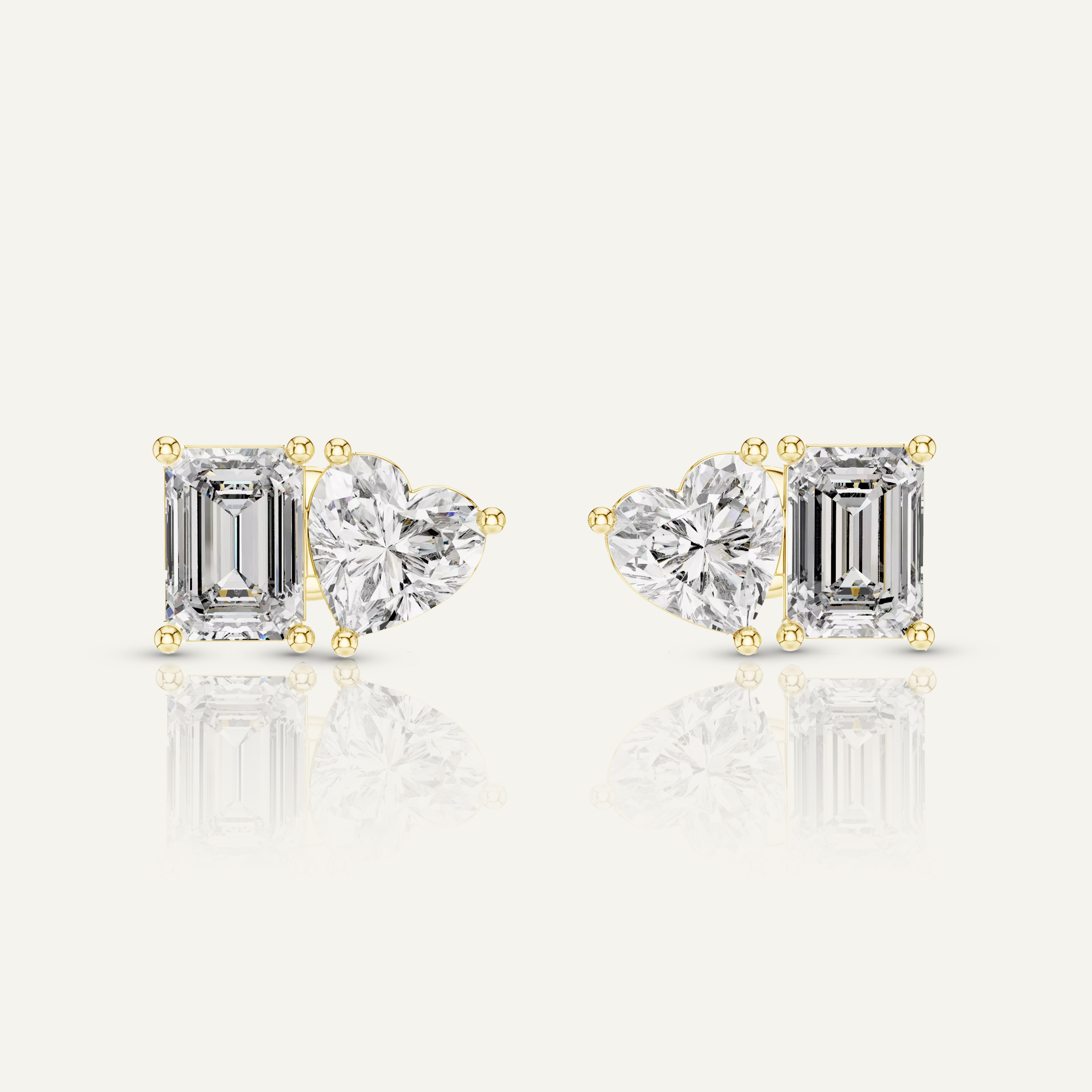 Heart Emerald Toi Et Moi Stud Diamond Solitaire Earrings